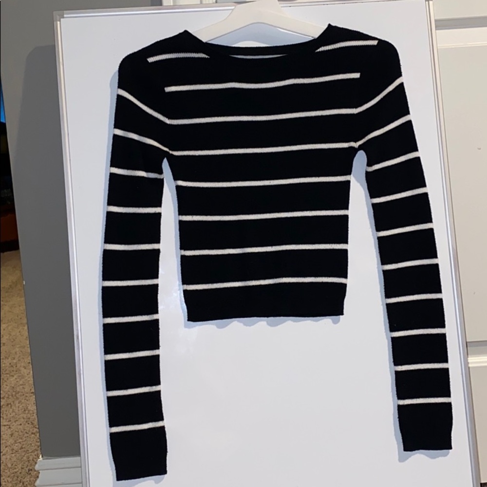 white and black striped long sleeve top